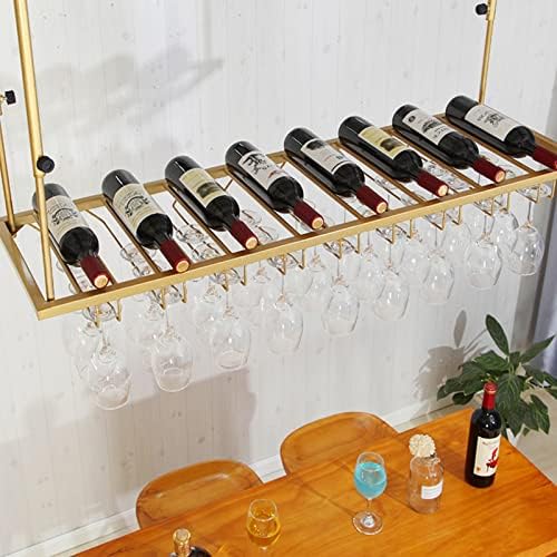 מתלה יין יצירתי | בקבוקי יין ומדף אחסון של גביי גבעול ， מחזיק זכוכית יין מתכת, תמורת ארון, מטבח, בר, זהב